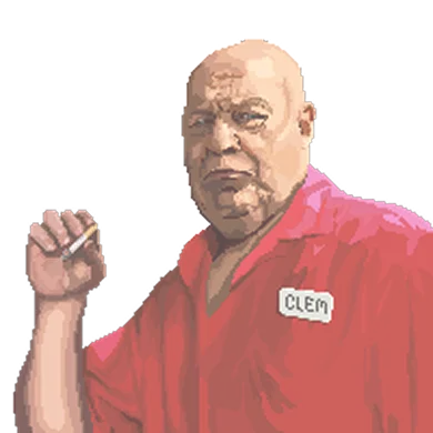 Clem Palmer, pit boss of The Lucky Saddle, cigarette in hand