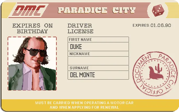 Duke Del Monte's Paradice City driver's licence