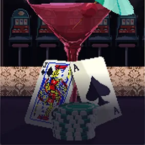 Blackjack in Paradice City — pixel-art dealer at the table