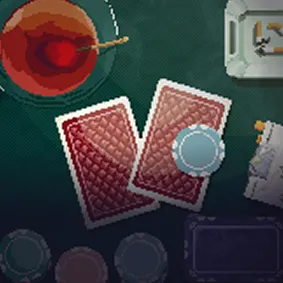 Poker in Paradice City — pixel-art playing cards on a card table