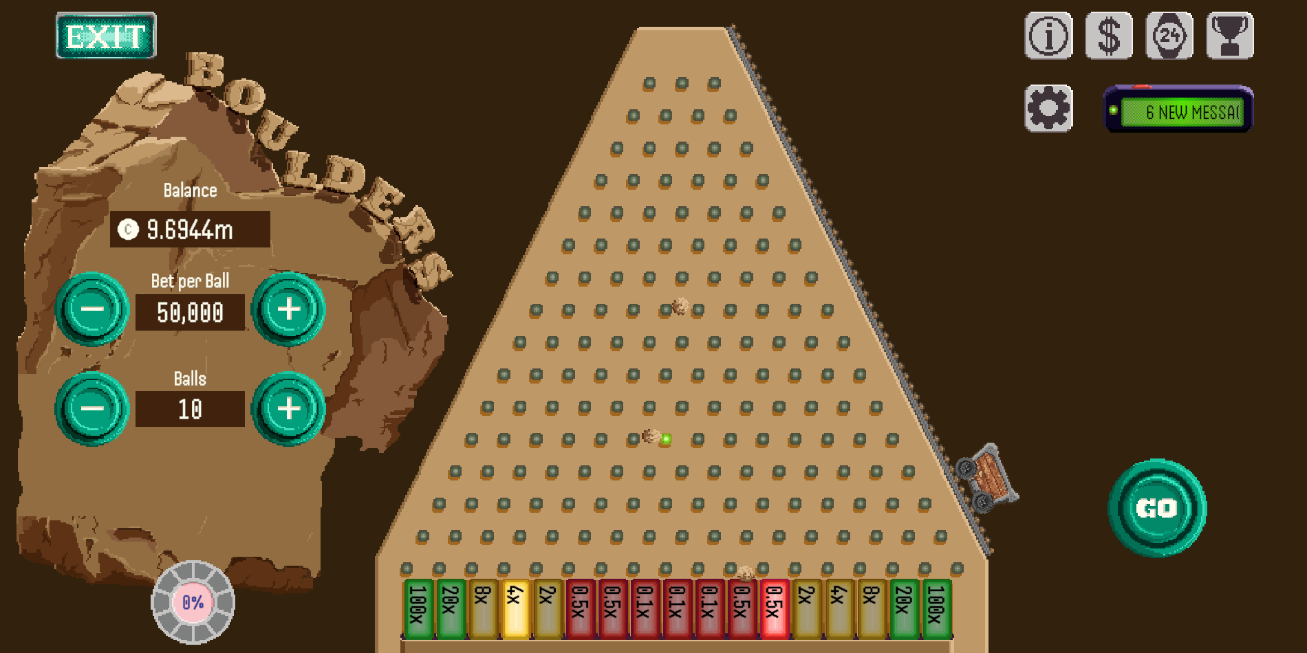 The Boulders Plinko board with balls mid-drop