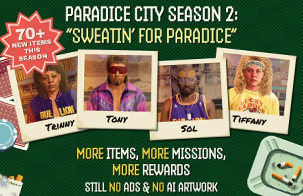 Season 2: Sweatin’ for Paradice — polaroids of Trinny, Tony, Sol and Tiffany in workout gear